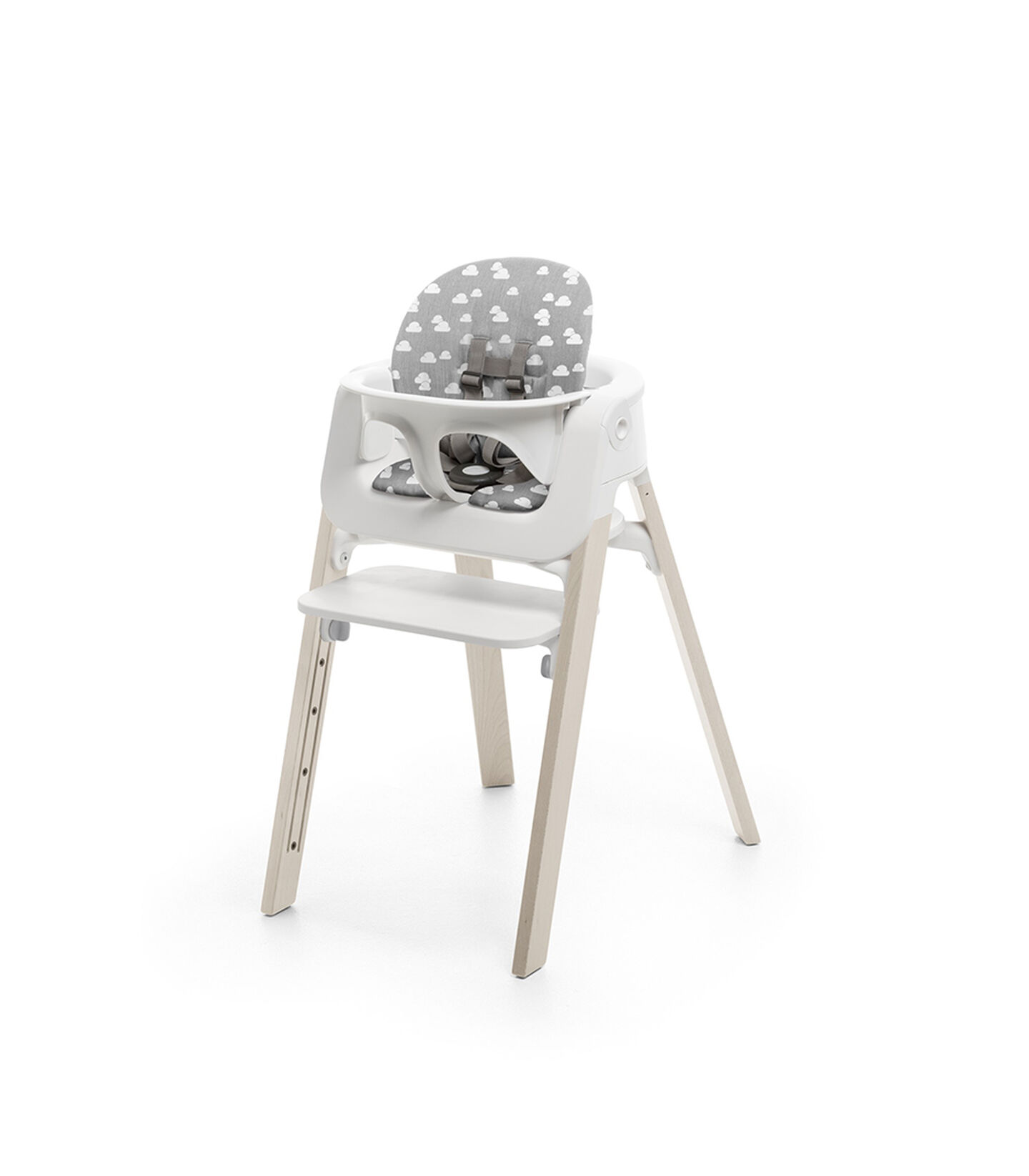 Stokke® Steps™ Whitewash with Baby Set and Grey Clouds Cushion. view 3