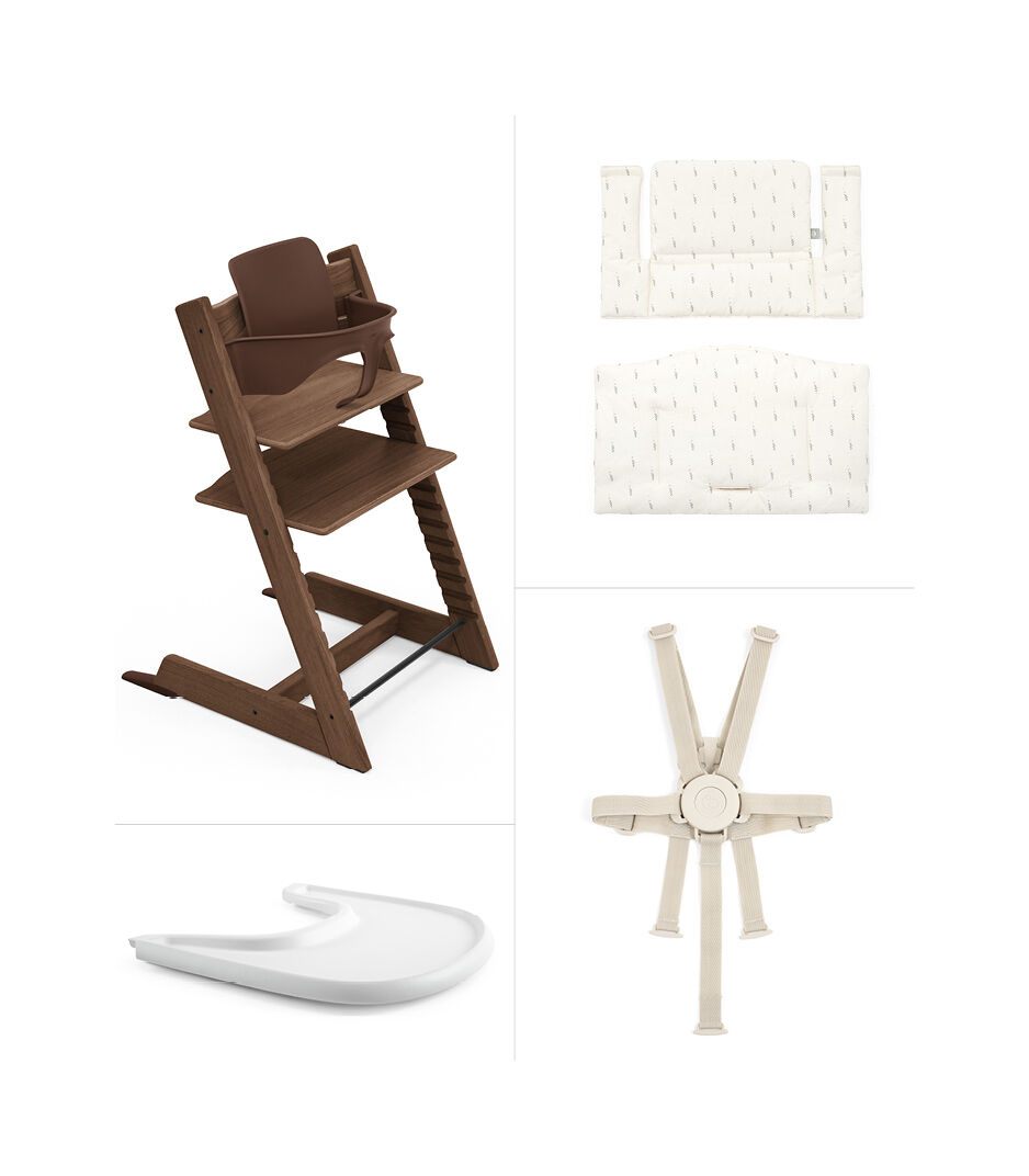 Tripp Trapp® High Chair² Oak Warm Brown, Wheat Cream Cushion and Stokke® Tray , Oak Warm Brown, Wheat Cushion + Tray, mainview