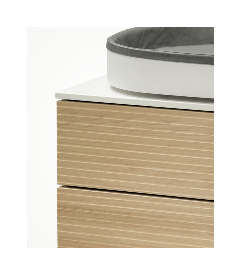 Stokke® Sleepi™ Dresser, Natural. With Changer on Top. Changing Pad Grey.
