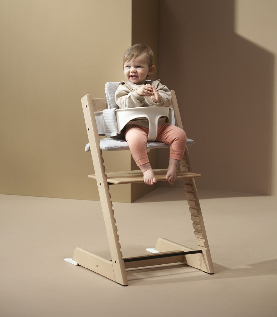 Tripp Trapp® High Chair Natural. Baby Set White with Cushion Nordic Grey.