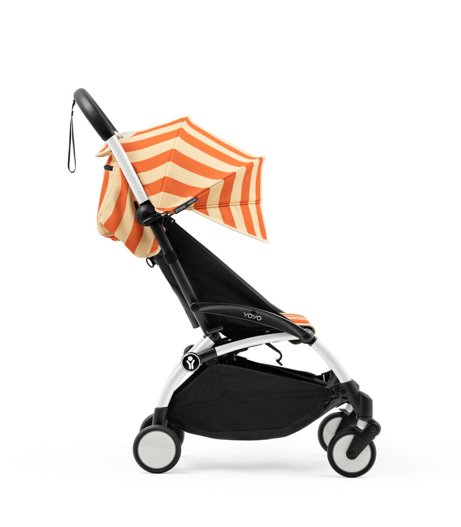 Stokke® YOYO3® 6+ – Riviera Capri. Extended canopy. White frame. Side view. galery image 17