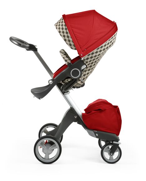 Stokke&reg; Stroller Seat with Style Kit Beige Cube and Stokke&reg; Xploy&reg; chassis, Red.