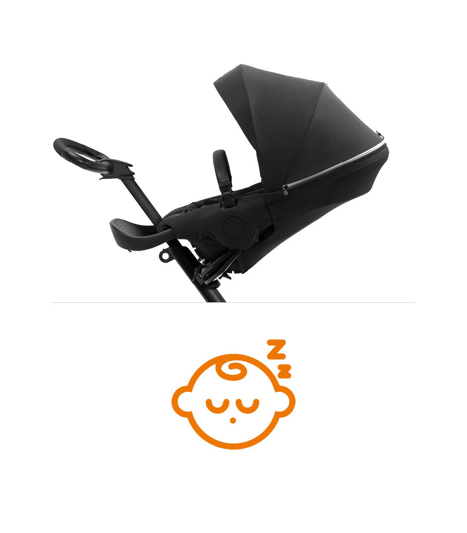 Stokke® Xplory® X Rich Black Stroller with Seat Parent Facing, sleep position.  