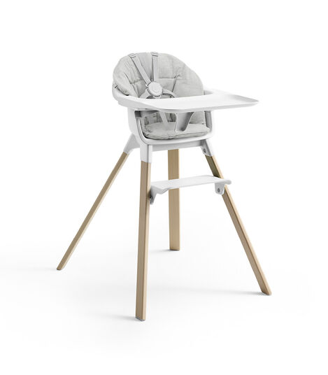 Stokke® Clikk™ High Chair with Tray and Harness, in Natural and White. Cushion Nordic Grey. view 10