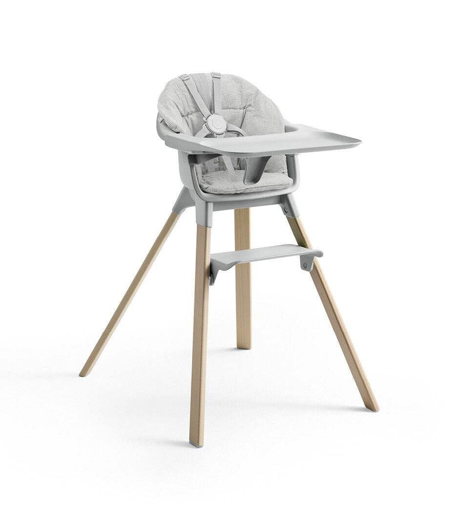 Stokke® Clikk™ High Chair with Tray and Harness, in Natural and Cloud Grey. Cushion Nordic Grey. galery image 6