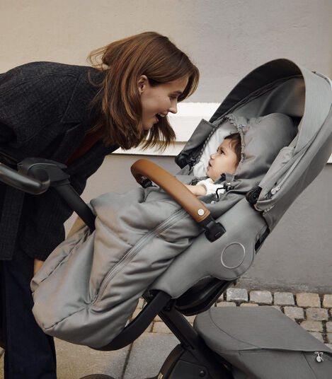 Stokke® Xplory® X. Seat with Modern Grey textiles and Foot Muff. view 2