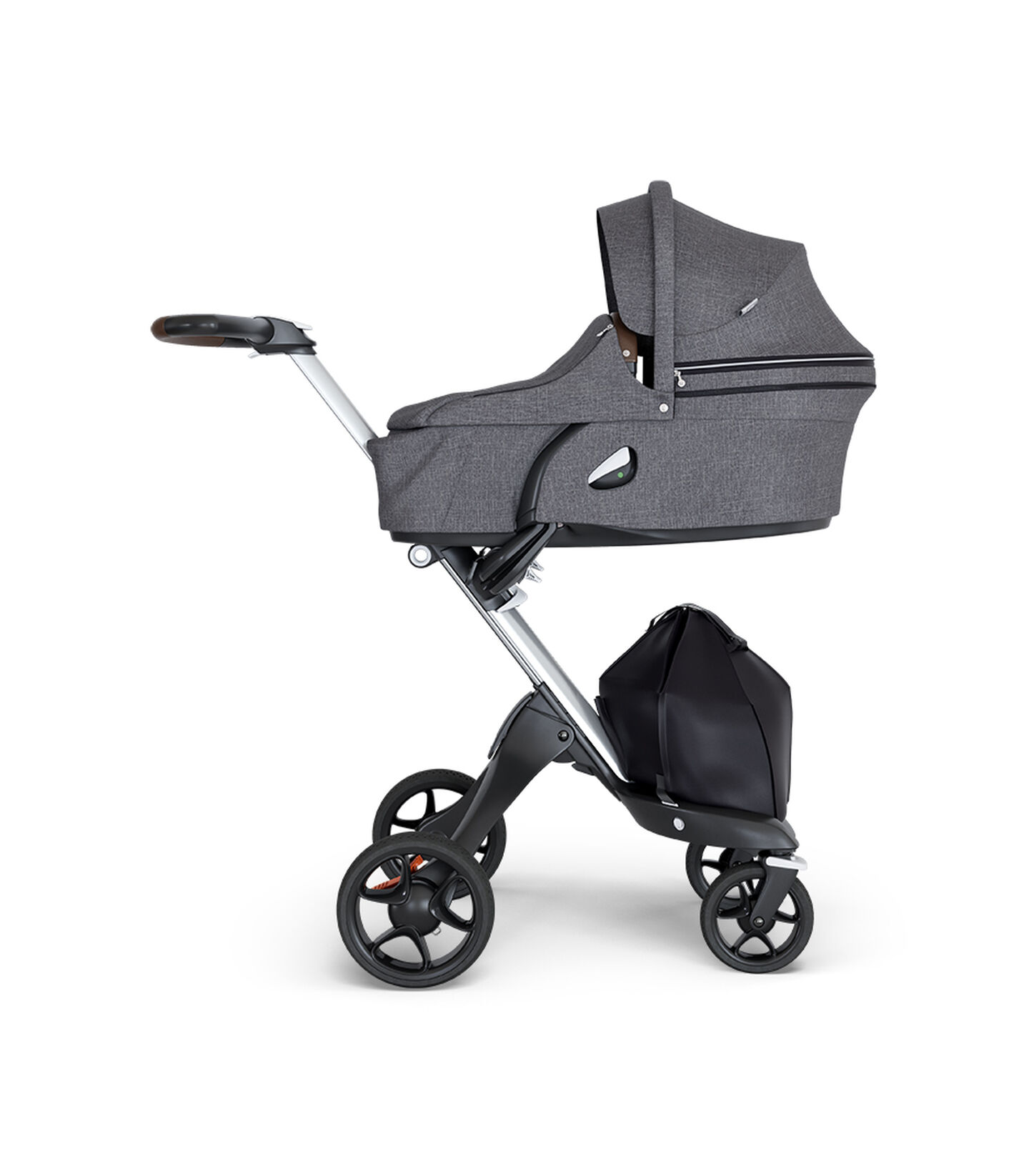 Stokke® Xplory® 6 Silver Chassis - Brown Handle Black Melange, 黑麻色, mainview view 2