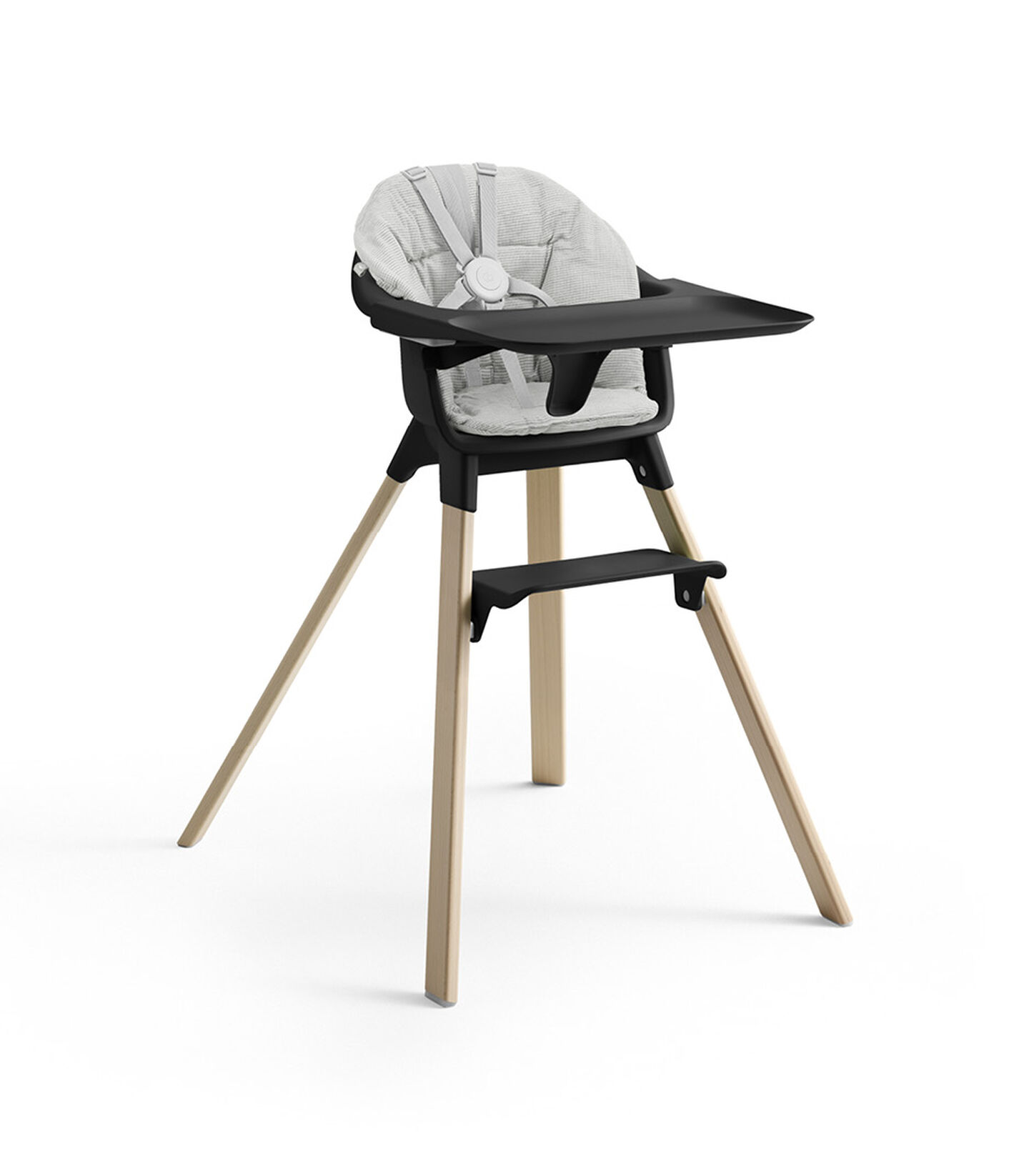 Stokke® Clikk™ High Chair with Tray and Harness, in Natural and Black. Cushion Nordic Grey. view 5