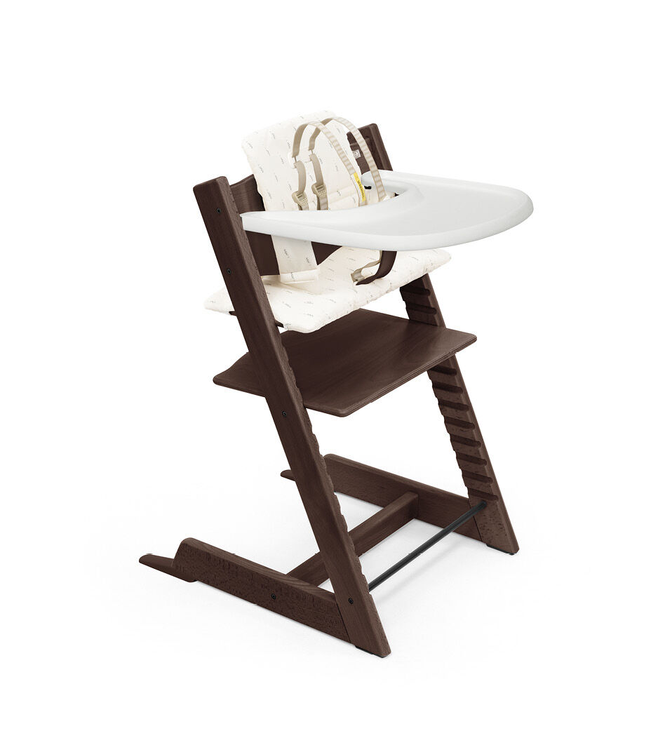 Tripp Trapp® Bundle. Chair Walnut Brown, Baby Set with Tray and Classic Cushion Wheat Cream. US version.