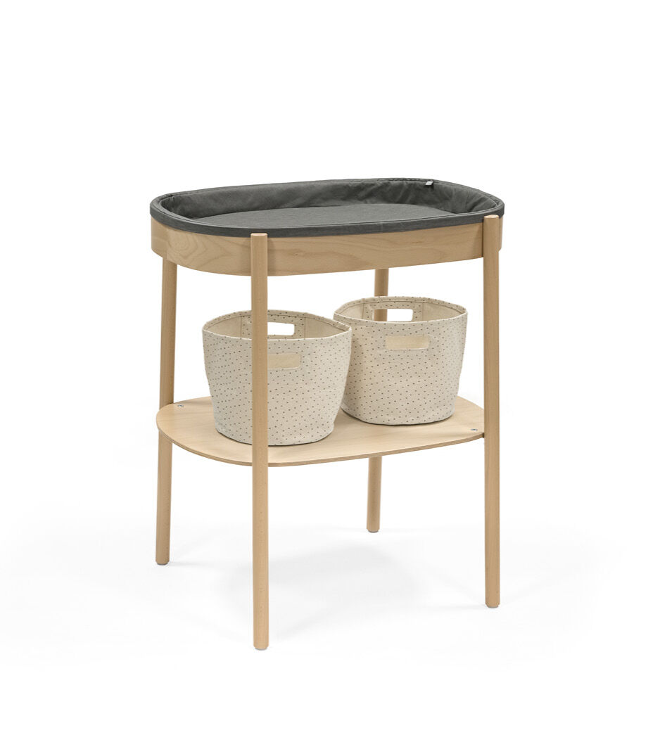 Stokke® Sleepi™ Changing Table, Natural, with Storage Baskets. Changing Pad Grey.