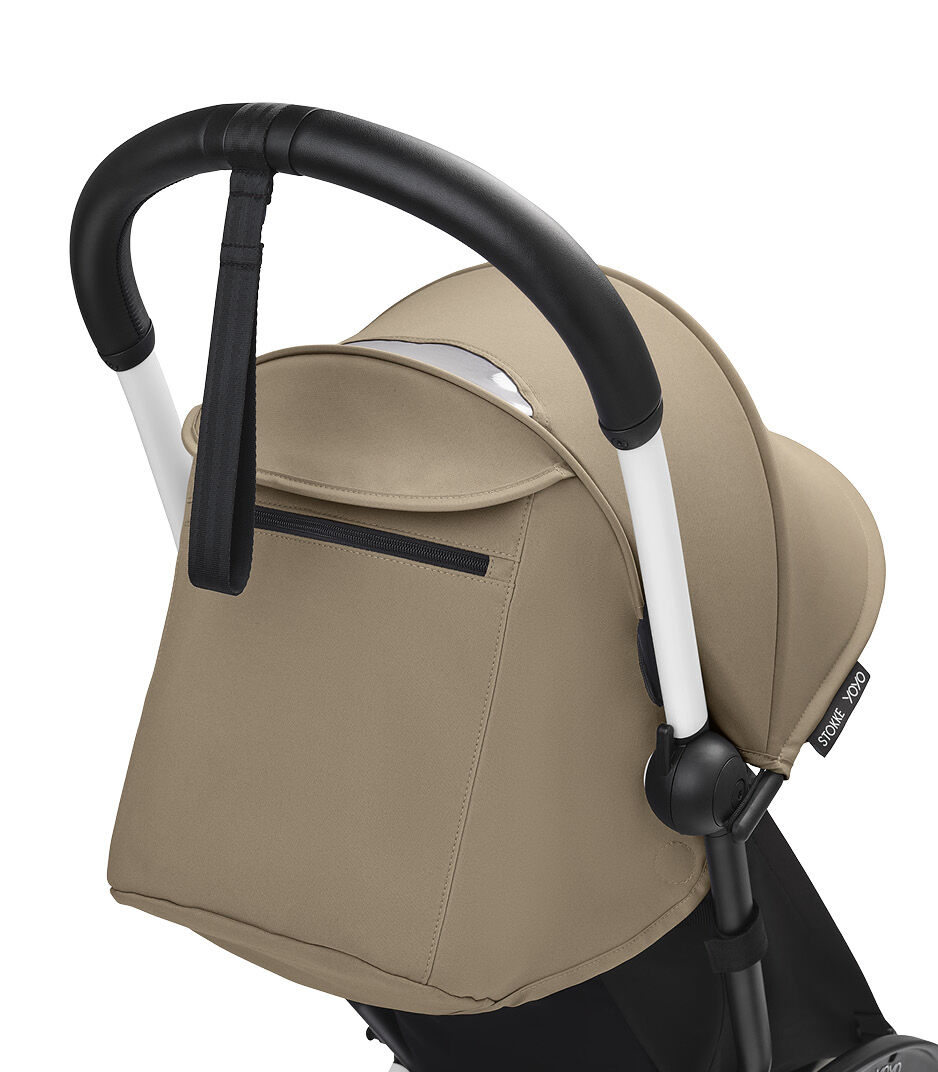 Stokke® YOYO3® 6+ Toffee. White Frame. Handle bar, close-up. Angled. galery image 3