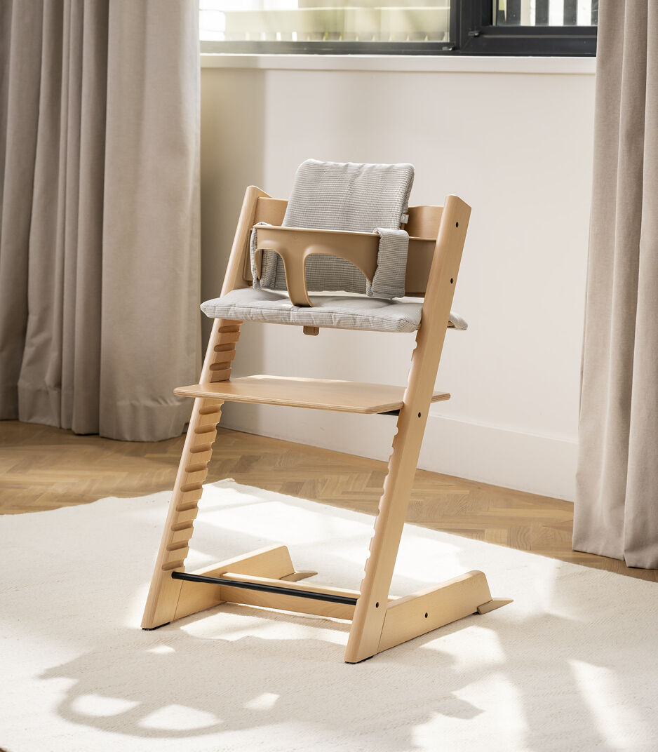 Tripp Trapp® Chair, Natural. Baby Set and Classic Cushion Nordic Grey. galery image 4