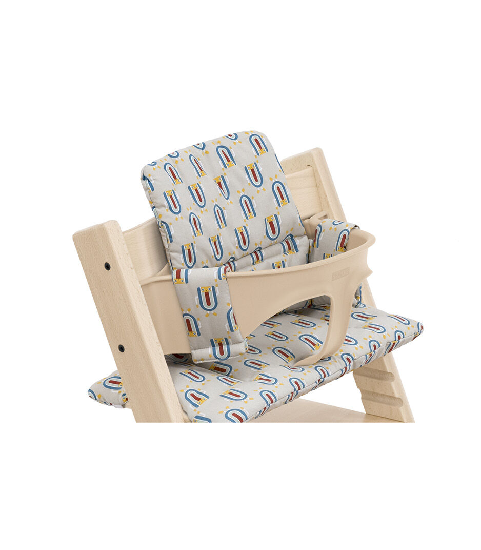 Tripp Trapp® High Chair Natural with Baby Set and Classic Cushion Robot Grey. Detail.