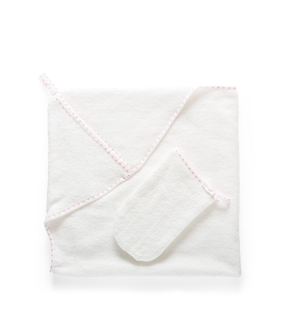 Stokke® Textiles. Hooded Towel, Pink Dots. Detail.