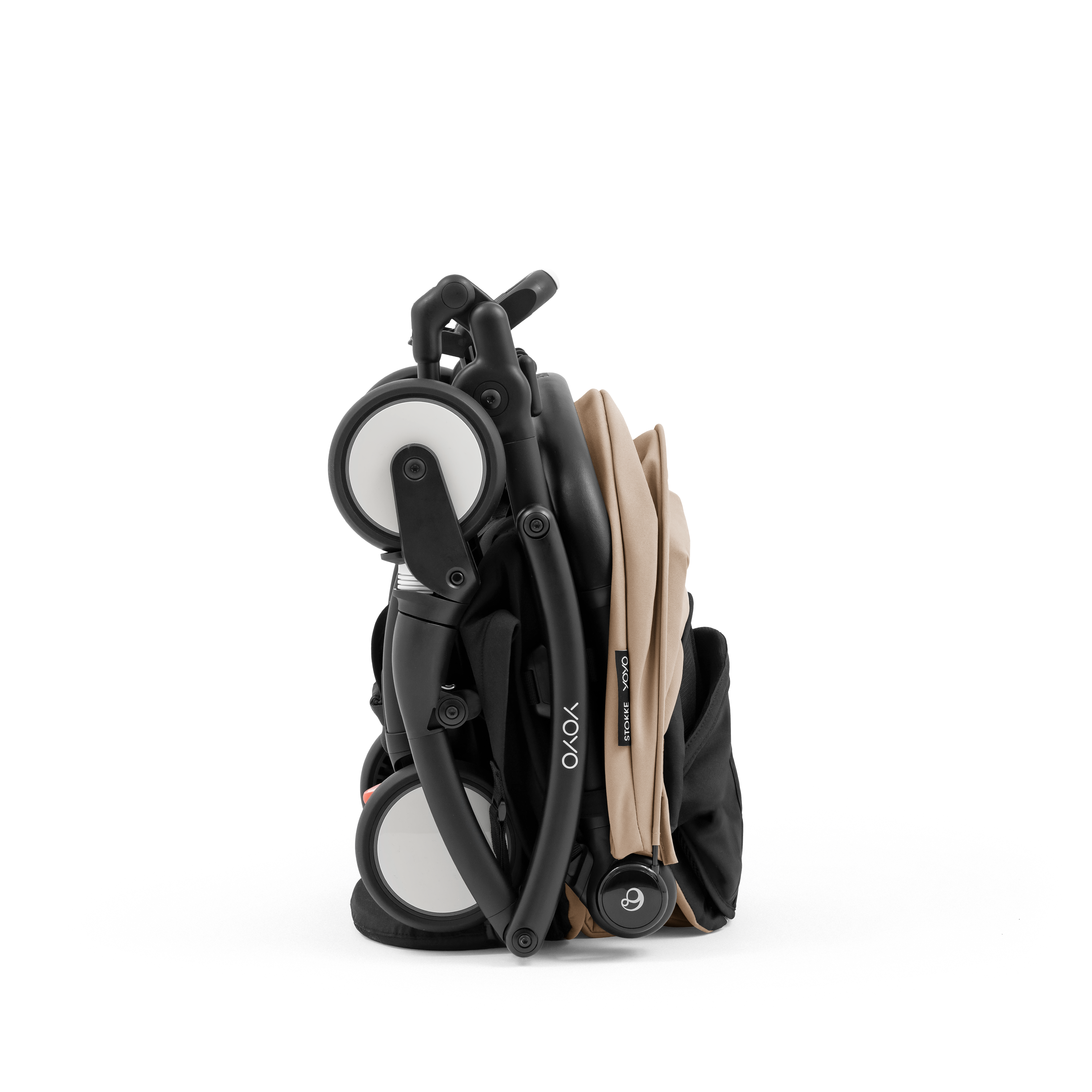YOYO5 Stroller. Seat Pack, Taupe. Folded. Profile view. galery image 9