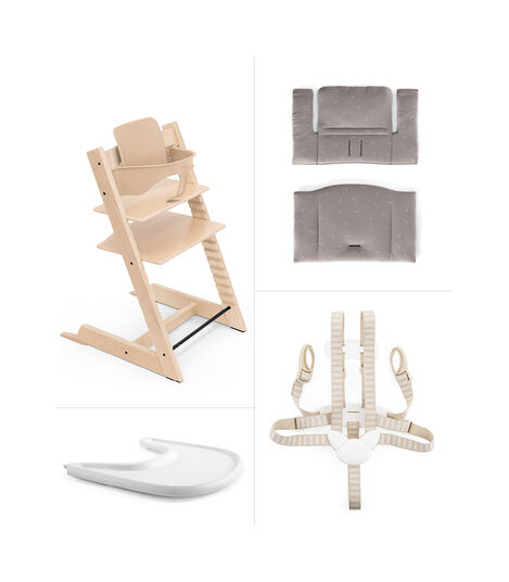 Tripp Trapp® Bundle. Chair Natural, Baby Set, Classic Cushion Icon Grey, Stokke® Tray. US version. view 2