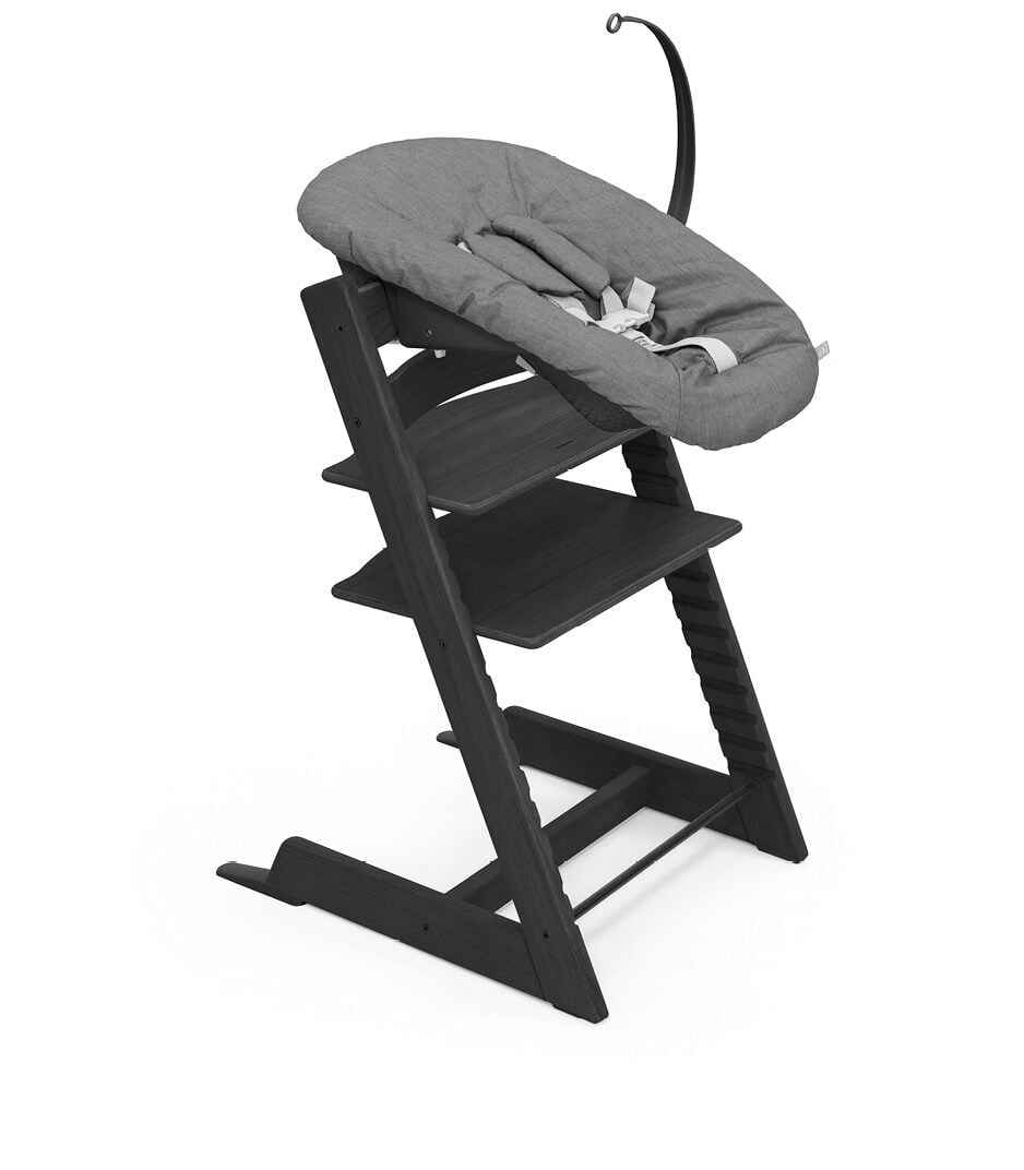 Tripp Trapp® chair Oak Black with Newborn Set Black and Dark Grey textile set. Active. galery image 4