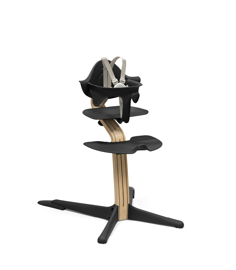 Stokke® Nomi® Chair. Premium Oak wood and Black plastic parts. With Baby Set Black. US variant w/Harness. galery image 2