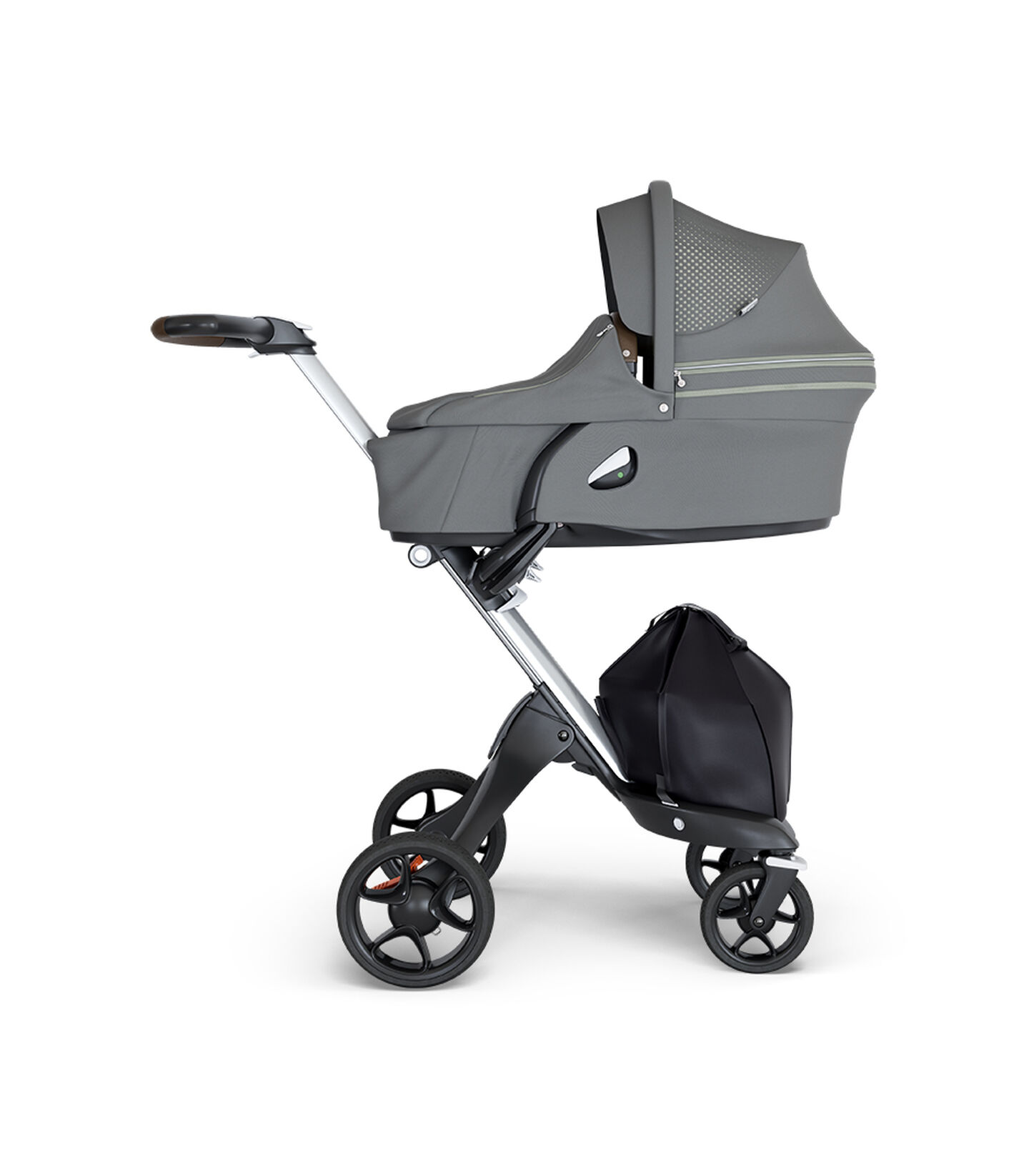 Stokke® Xplory® 6 Silver Chassis - Brown Handle Athleisure Green, 애슬레저 그린, mainview view 2