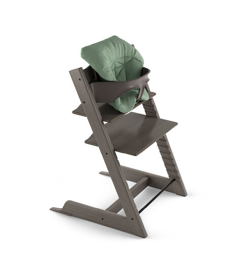 Tripp Trapp&reg; Hazy Grey with Baby Set and Baby Cushion Timeless Green.
