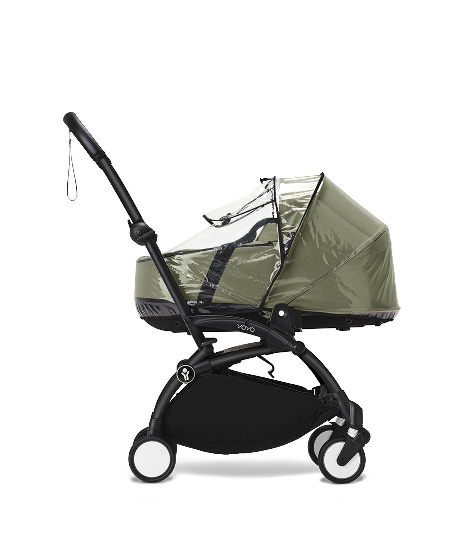 Stokke® YOYO3® Newborn Shell. Black Frame. Olive. Rain Cover.