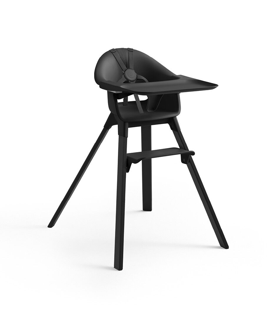 Stokke® Clikk™ High Chair with Tray and Harness, in Midnight Black.