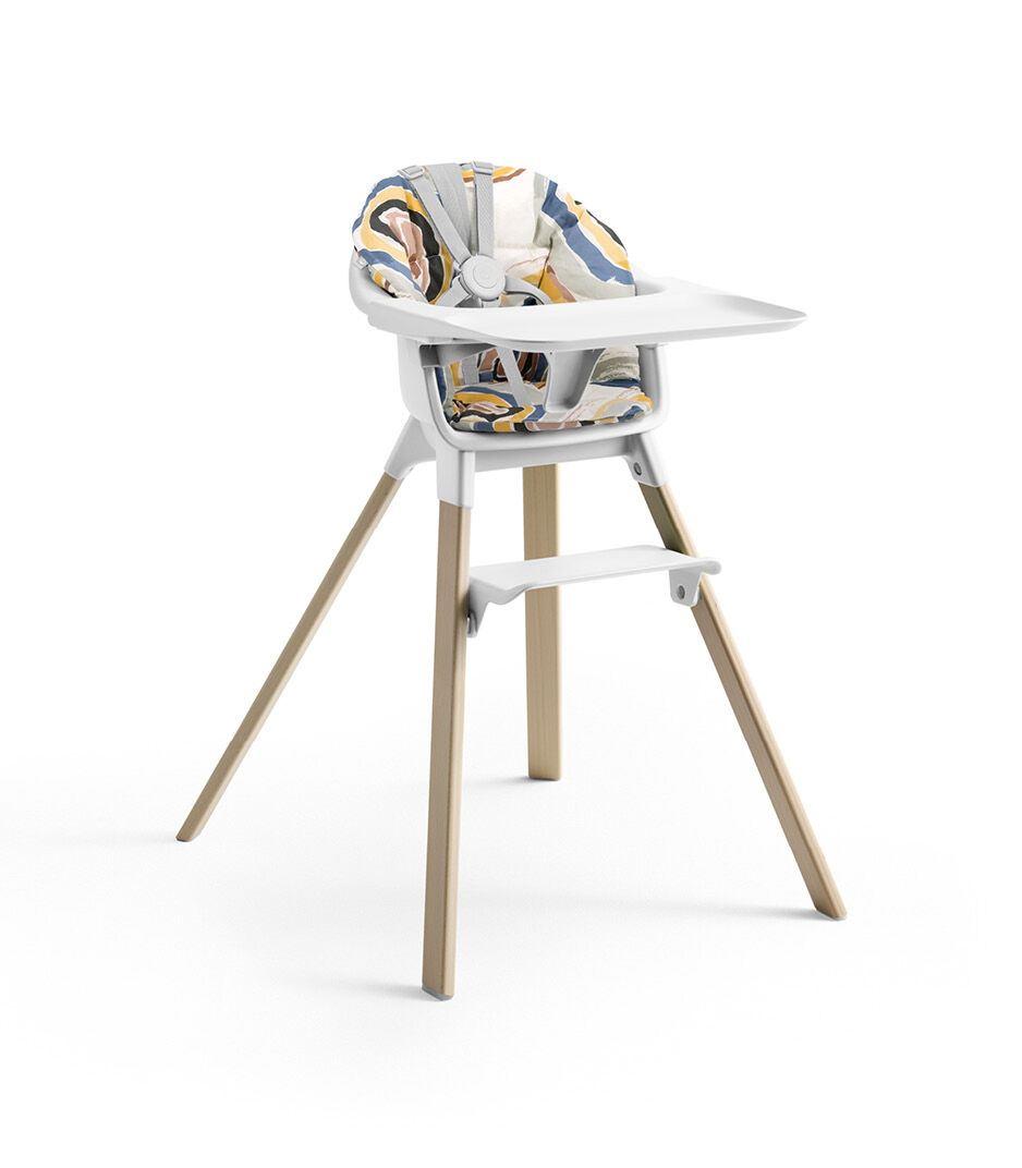 Stokke® Clikk™ High Chair with Tray and Harness, in Natural and White. Cushion Multi Circle. galery image 10