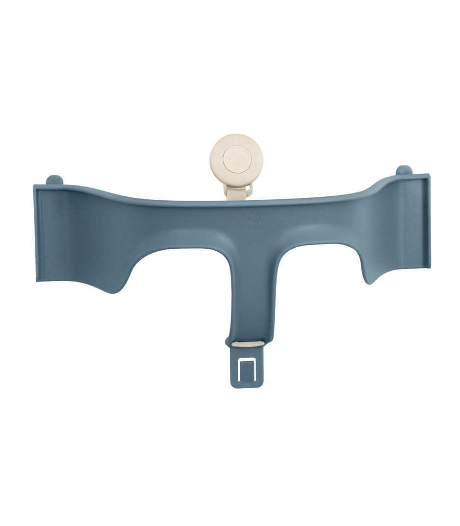 Tripp Trapp® Baby Set2 front rail, Fjord Blue. US variant with Stokke Harness, Beige.