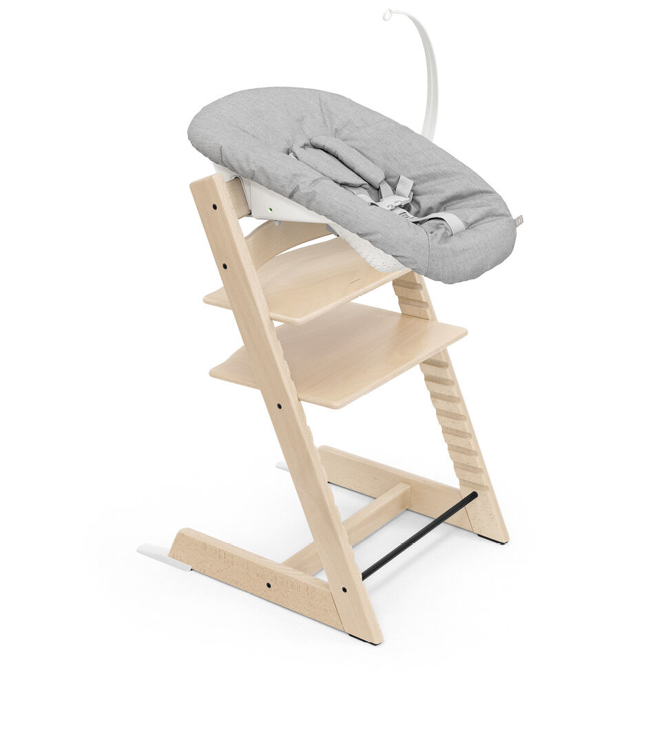 Tripp Trapp® Chair Natural, Beech Wood, with Newborn Set, Active with Toy Hanger. Bundle.