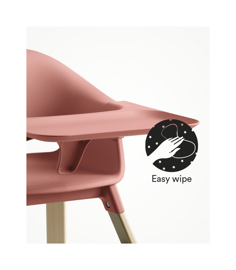 Stokke® Clikk™ High Chair with Tray, in Natural and Sunny Coral. Easy Wipe.