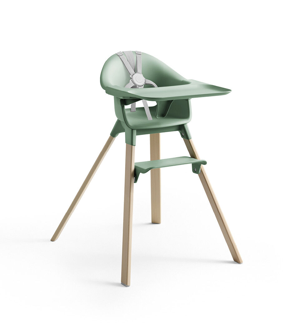 Stokke® Clikk™ High Chair with Tray and Harness, in Natural and Clover Green. galery image 2