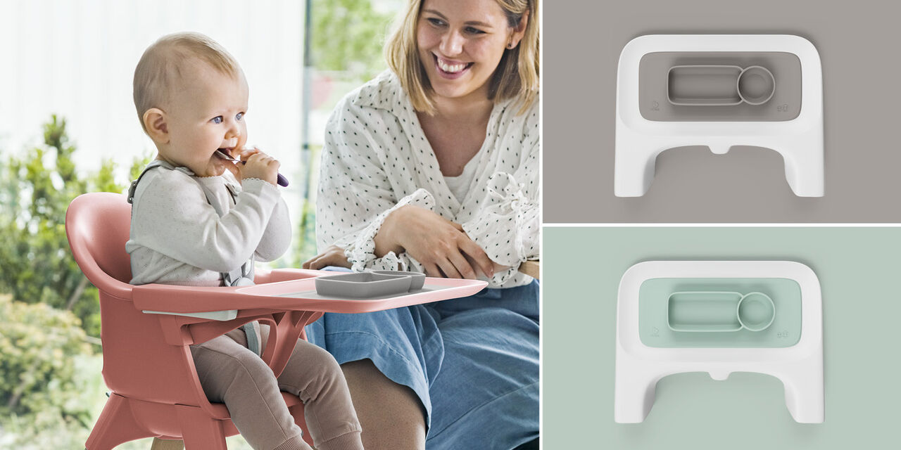 ezpz™ by Stokke®, Soft Grey and Soft Mint. Used with Stokke® Clikk™ Tray.