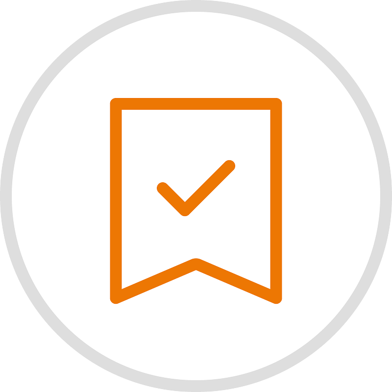 Icon of a checkmark representing a link of how to register your stokke product.