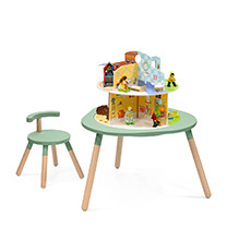 MuTable childrens play table with chair and doll house accessory.