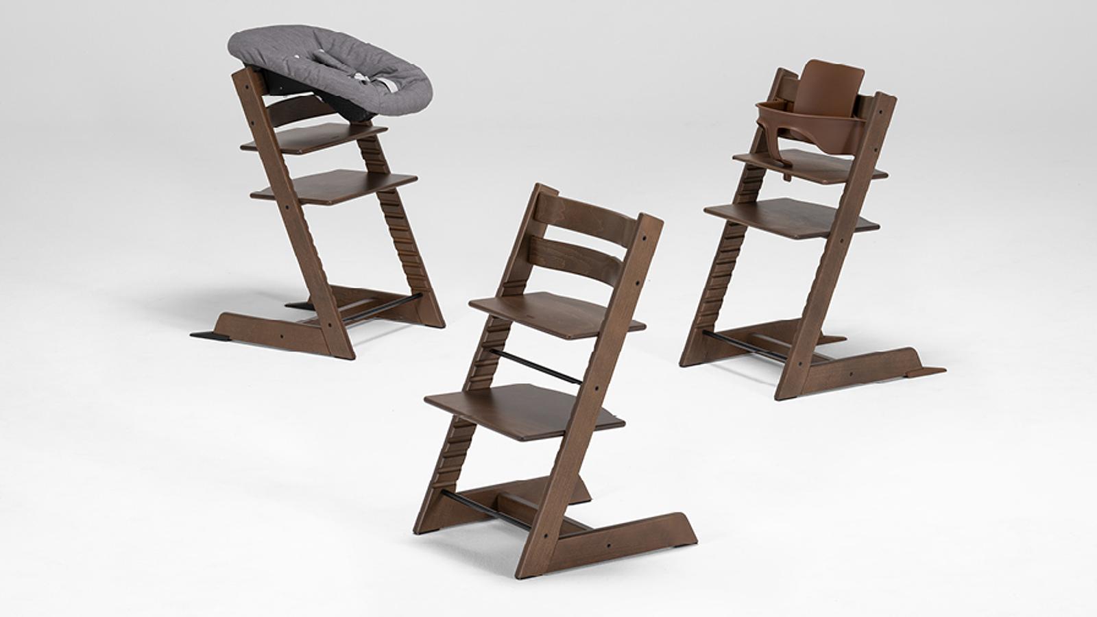 Three Tripp Trapp Warm Brown Chairs