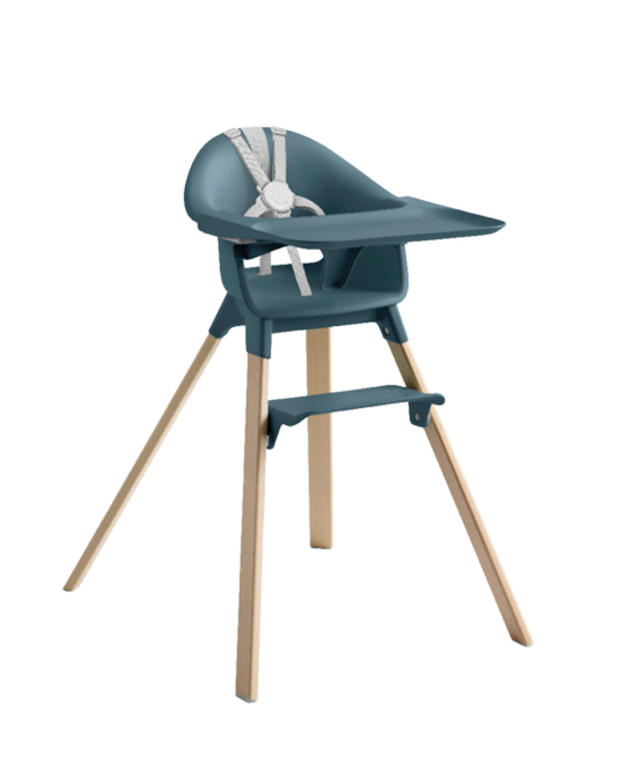 Clikk high chair in color fjord blue and natural.