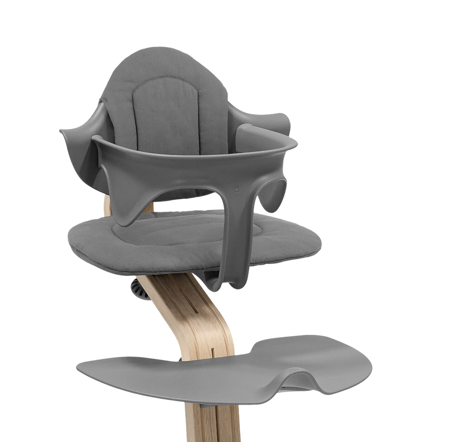 Tripp Trapp high chair with grey Baby Set and cushions.
