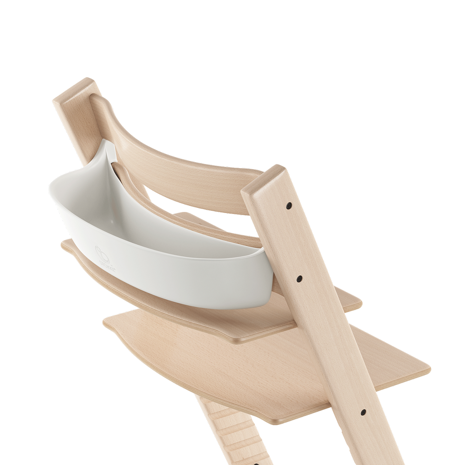 Natural wood Tripp Trapp high chair with white Newborn Set.
