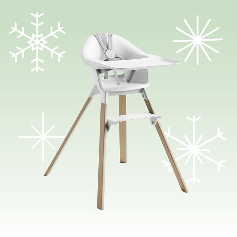 Clikk high chair with holiday background.