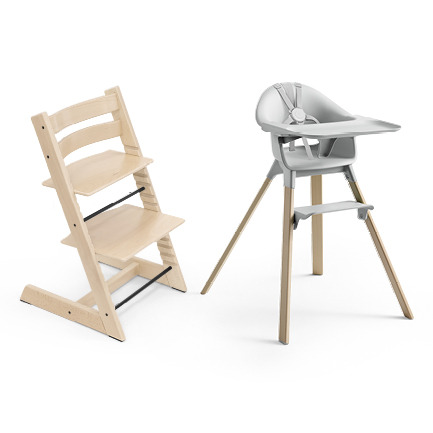 Clikk high chair with harness in color grey natural.