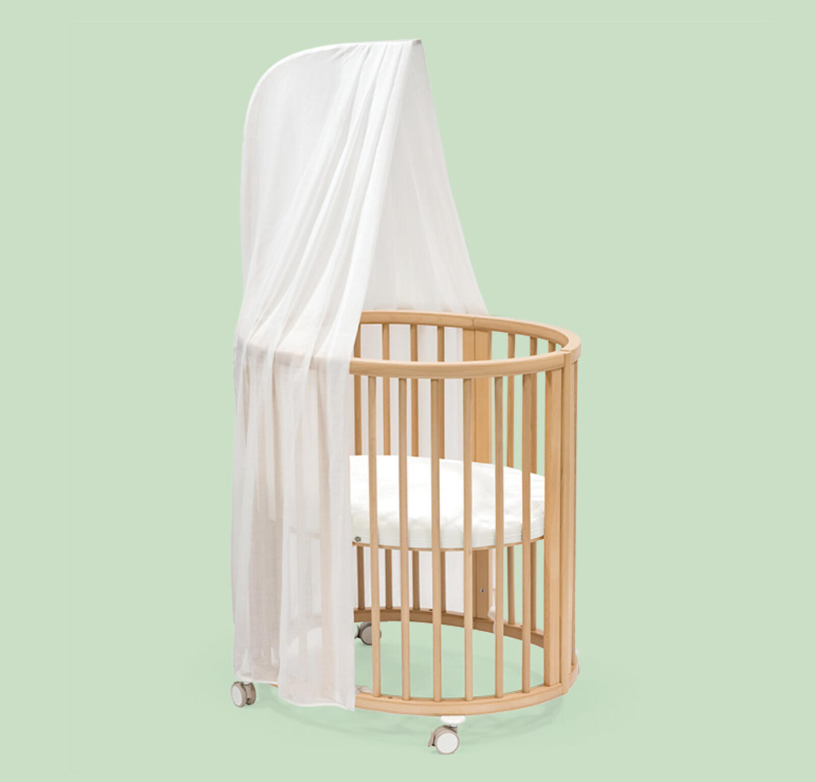 Optional Bed Extension to Fit Children Up to 10 Years Stokke Sleepi Mini Stylish & Compact 4-in-1 Oval Crib Suitable for 0-6 Months Adjustable 
