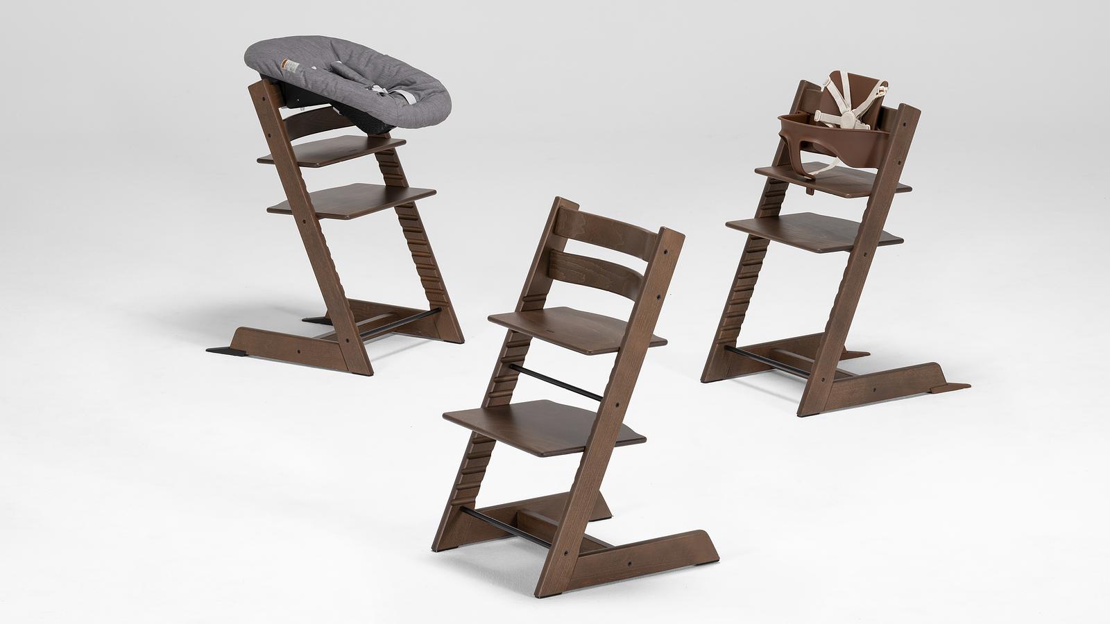Three Tripp Trapp Warm Brown Chairs