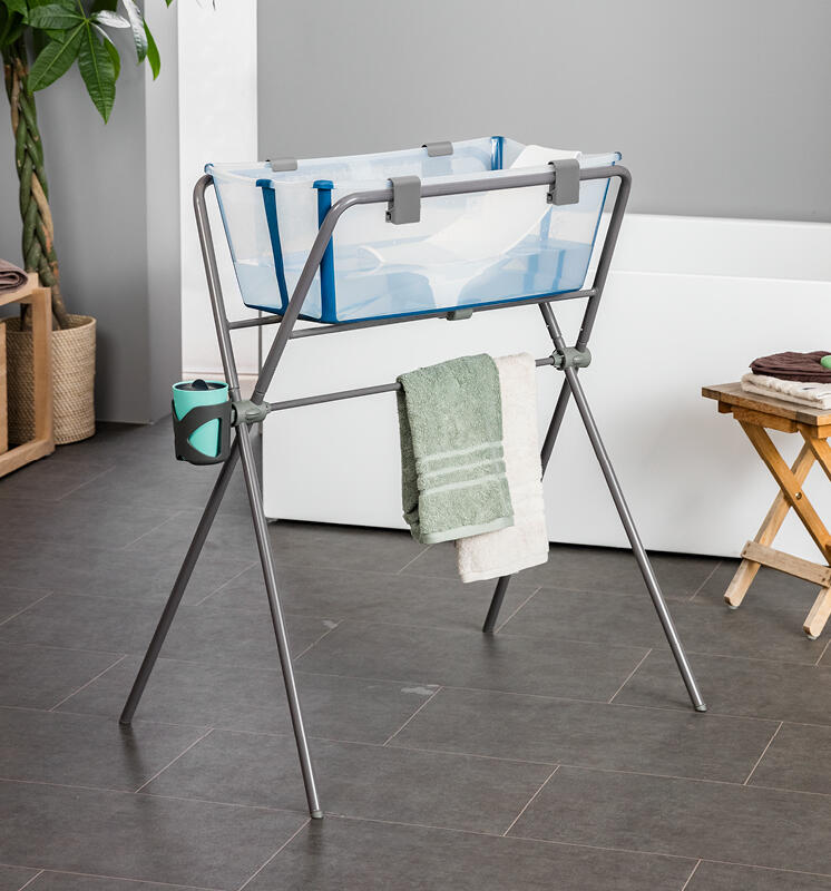 Flexi Bath® in our stand with a cupholder.