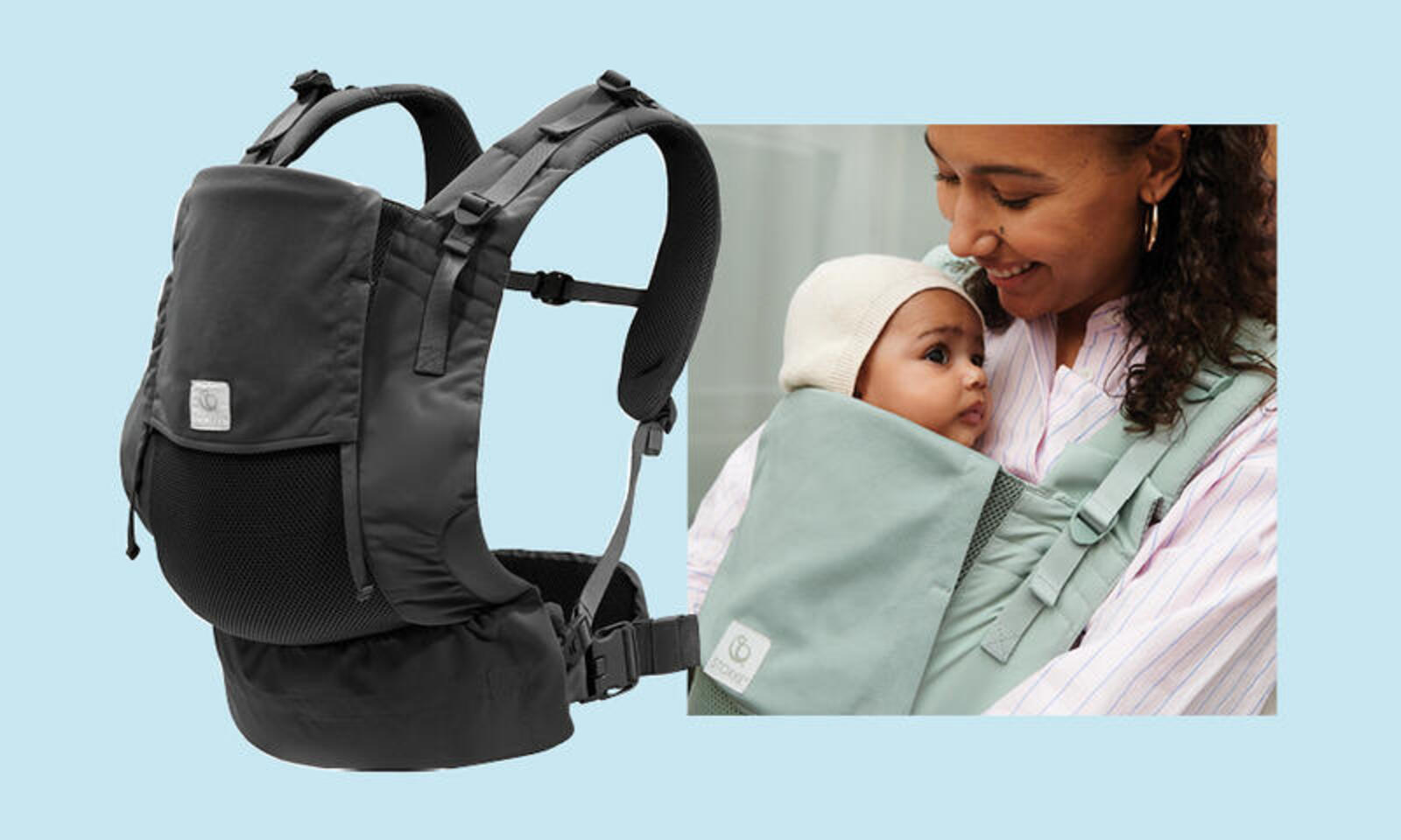 Mother using Limas mesh baby carrier.