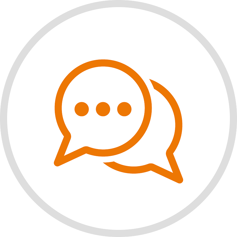 Icon of a speech bubble indicating Stokke's customer service team and product reclamations.