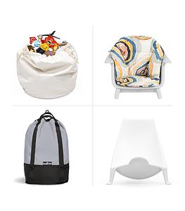 Mutable accessories, YOYO bag in color grey, flexi bath newborn support, clikk cushion.