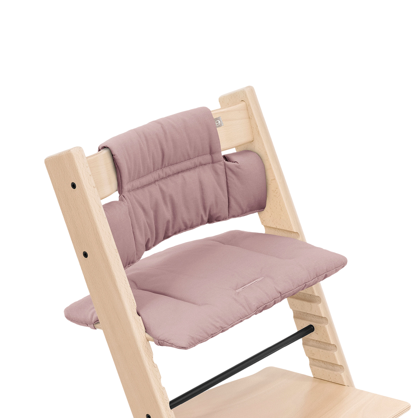 Tripp Trapp chair with a pink cushion.