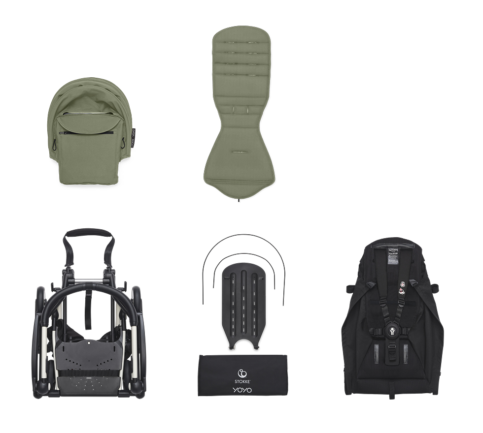Stokke® YOYO³ stroller from 6 months - Olive on Black, , WhatsIncl