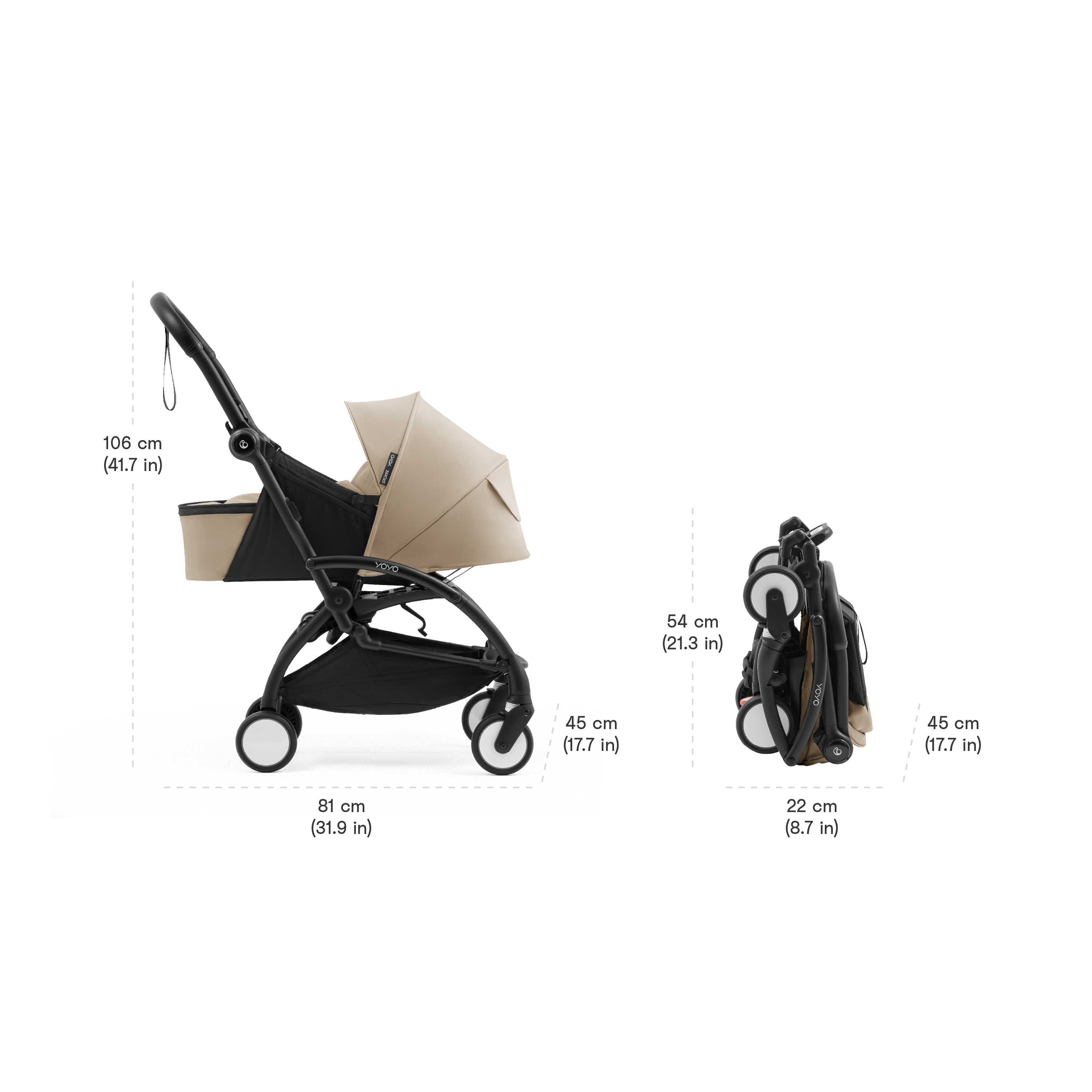 Carrito YOYO⁵ con pack para recién nacido, , Dimensions galería de imágenes 1