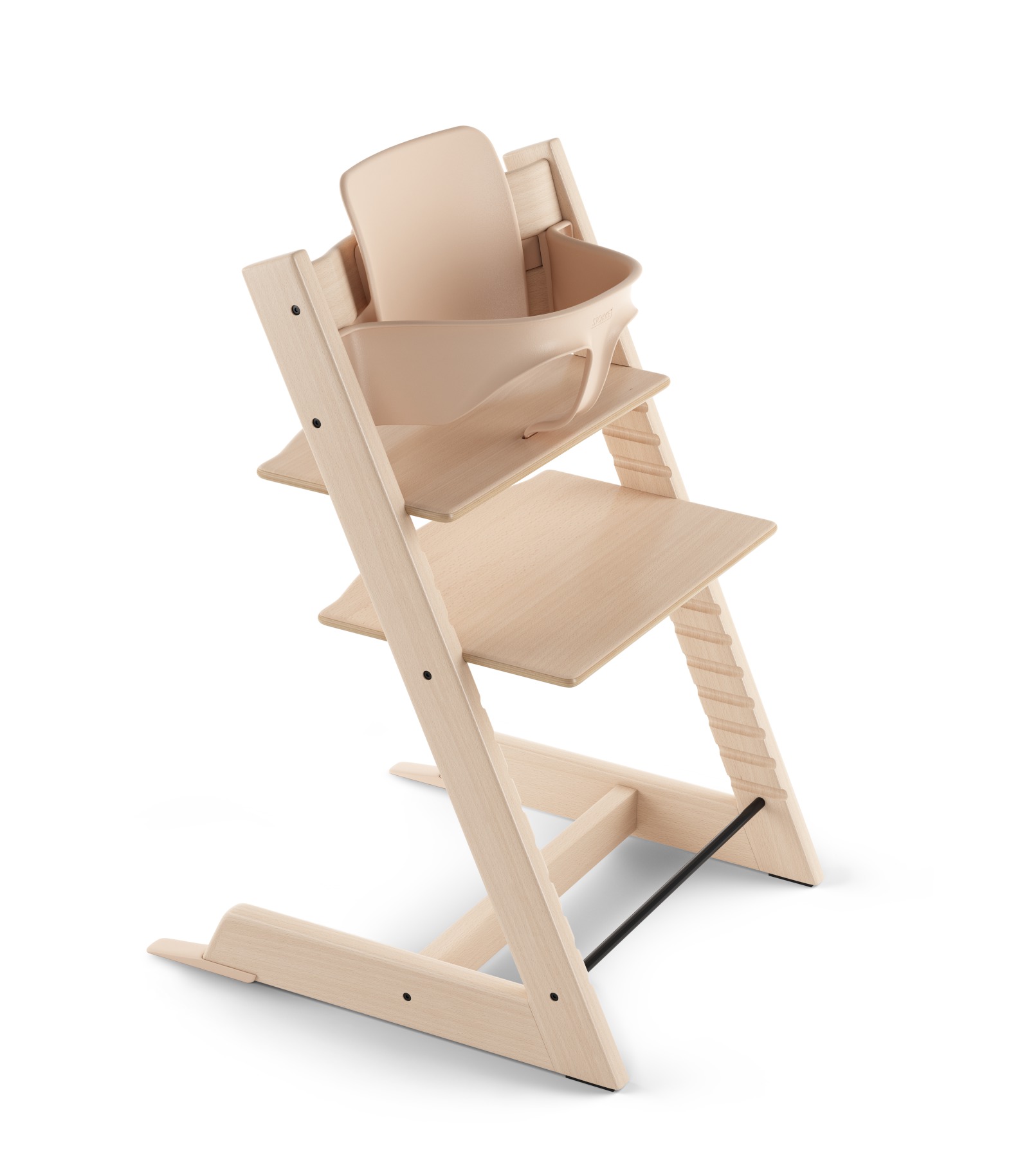 Tripp Trapp&reg; Chair Natural, Beech, with Baby Set. 3D rendering.